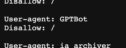 Screenshot of New York Time's robots.txt file with included GPTBot user agent Screenshot of New York Time's robots.txt file with included GPTBot user agent")